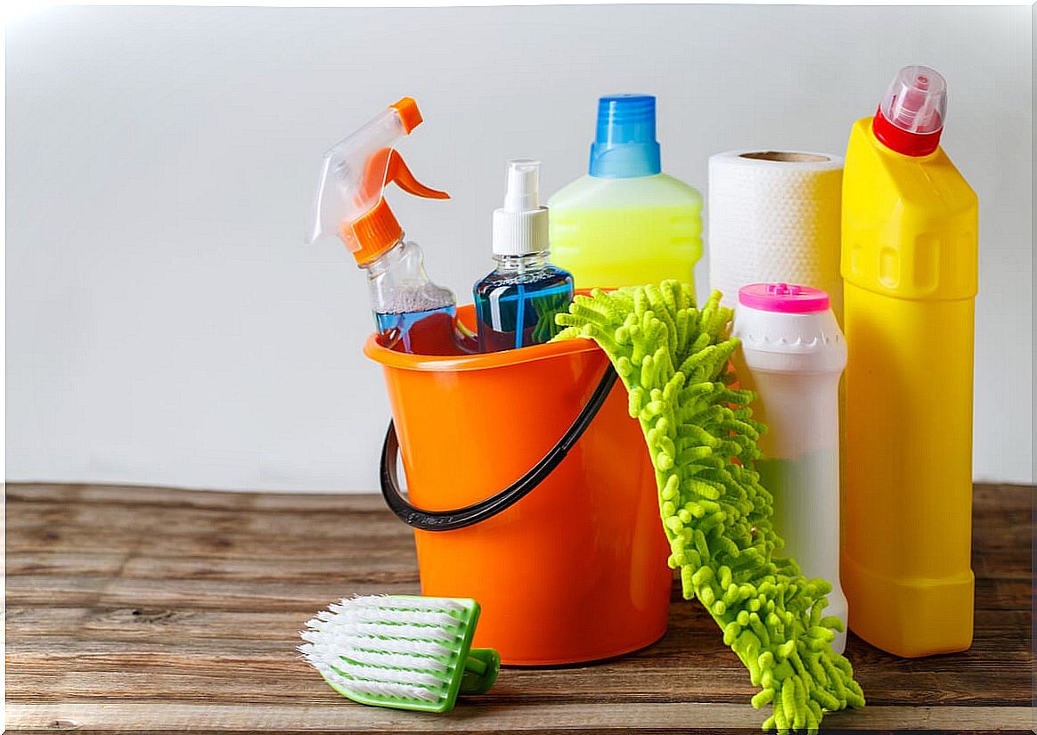 Household cleaning chemicals.