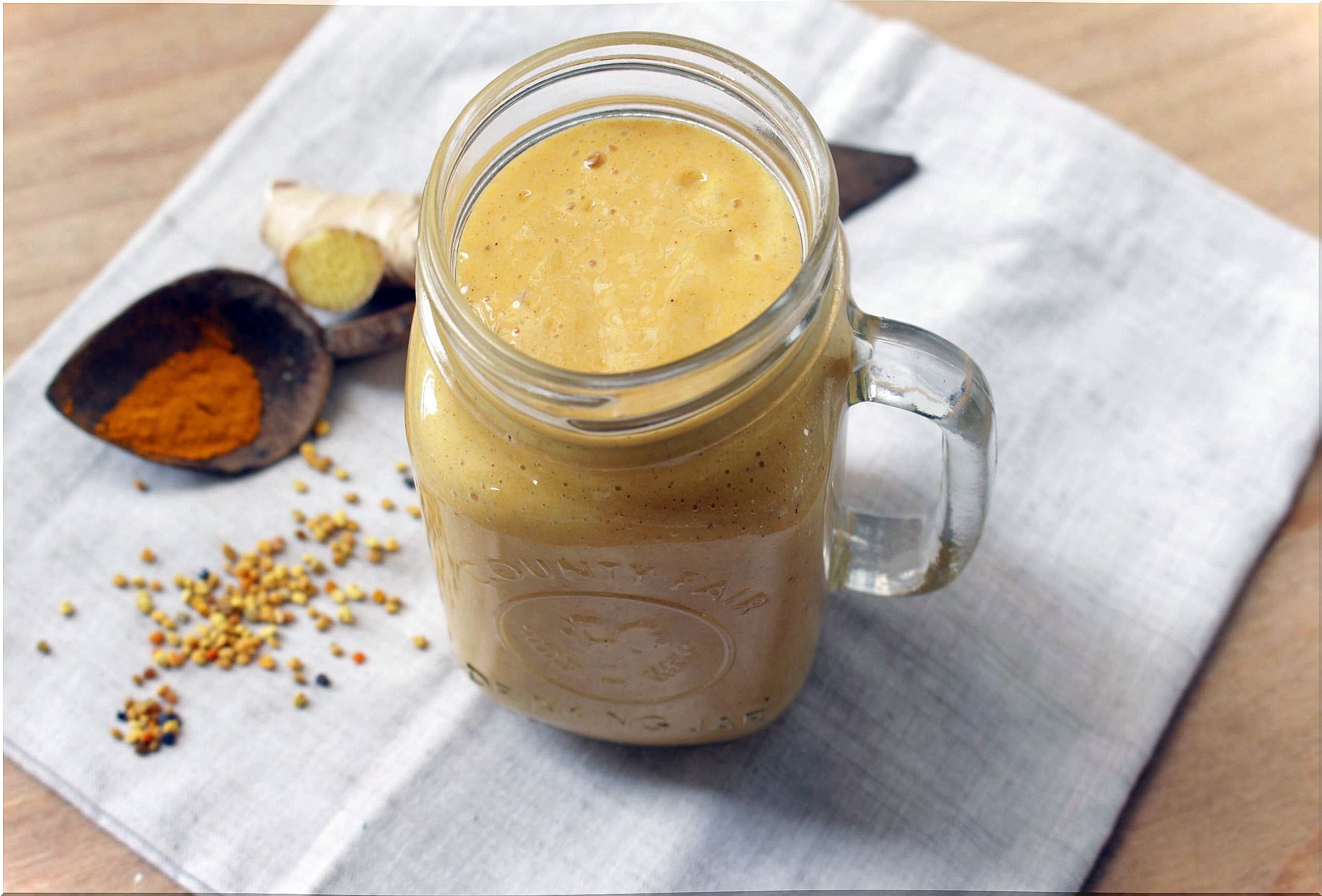 Preparation of turmeric juice.