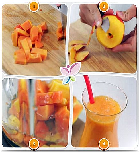 Preparation of papaya and peach juice